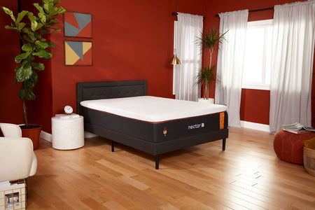 Angled view of the Nectar Premier Copper Mattress in a bedroom