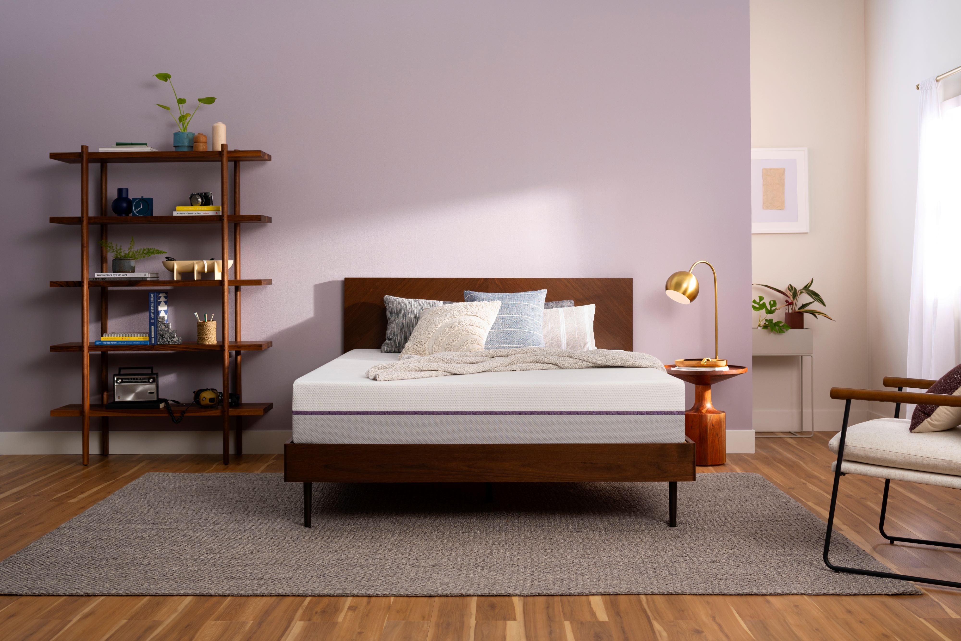 Purple Mattress on a beautiful room seen from the front