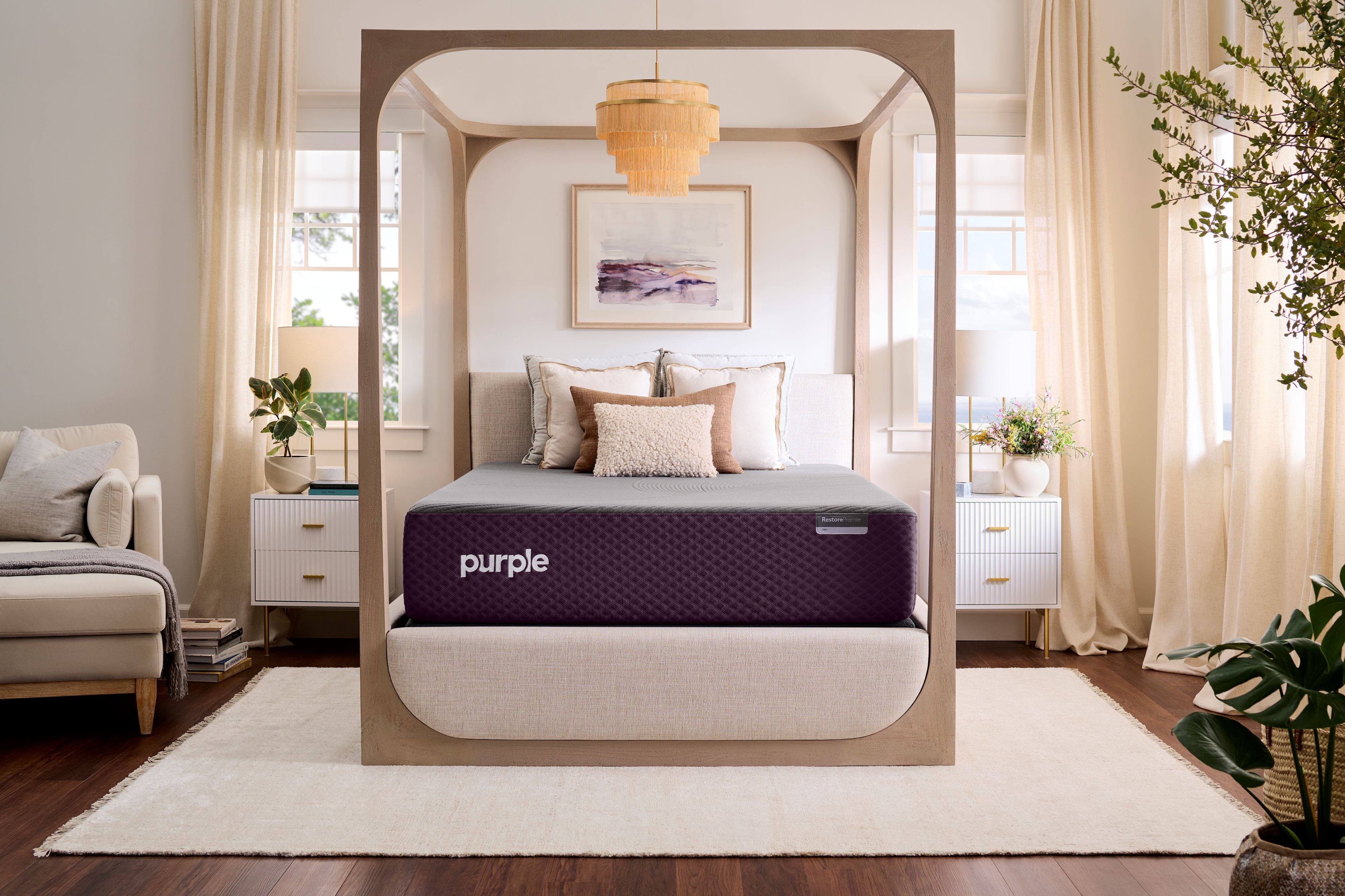Purple Premium Restore Premiere Mattress in a beautiful room seen from the front